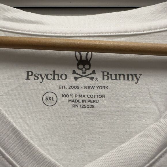 Psycho Bunny NEW Mens Size 5XL V-Neck Short Sleeve White S/S 100% Cotton T-Shirt - Picture 4 of 6